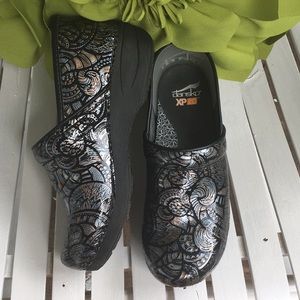 Dansko Gray, Black &Silver XP Patent Leather Clogs